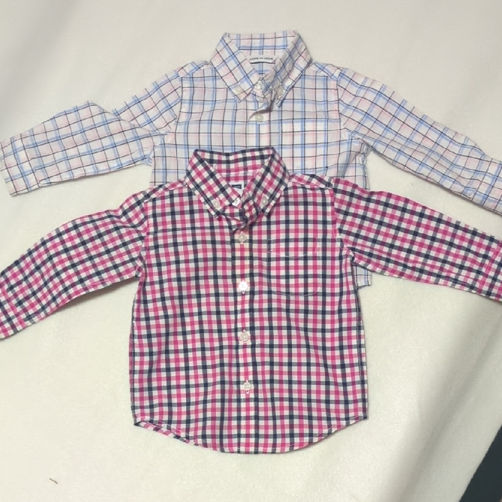 Janie and Jack Pink and Blue Plaid Button Down Shirts